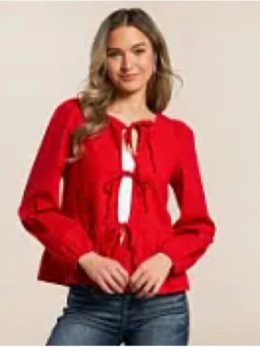 Willow and Root Women’s Red Tie-Front Blouse - Picture 1 of 3